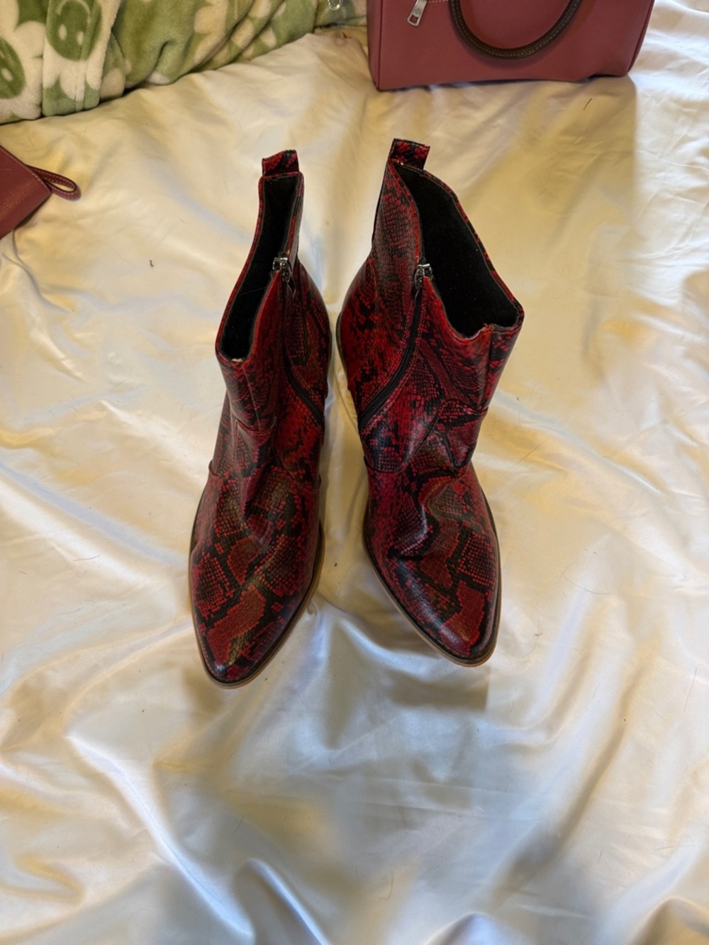 Red Snake-Print Women's Ankle Boots - Fashion Statement